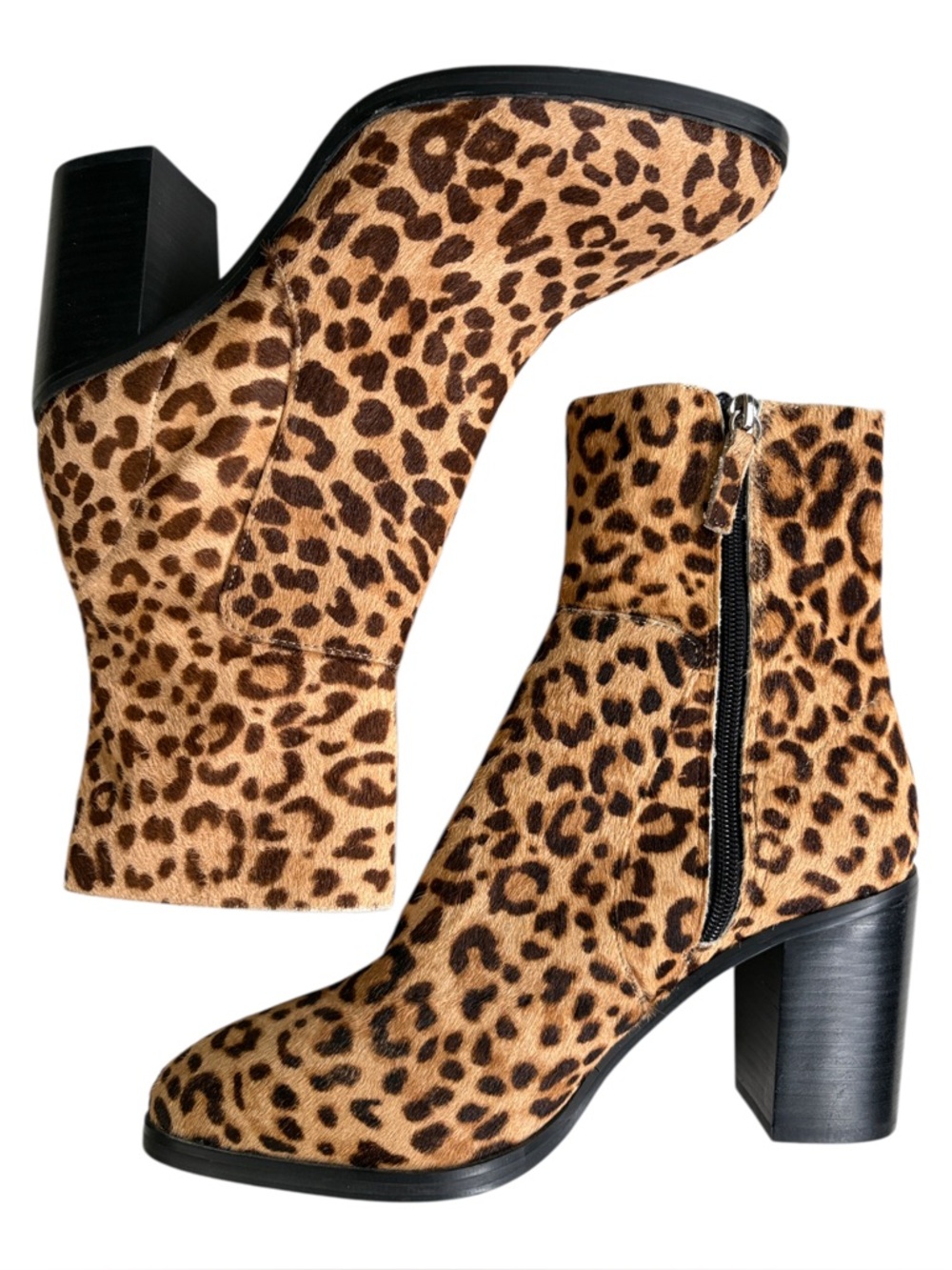 EUC Steve Madden Leather Calf Hair Rewind Boots Leopard Size 9.5